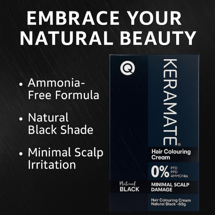 Keramate Hair Colouring Cream – Natural Black, 120g (60g + 60g)