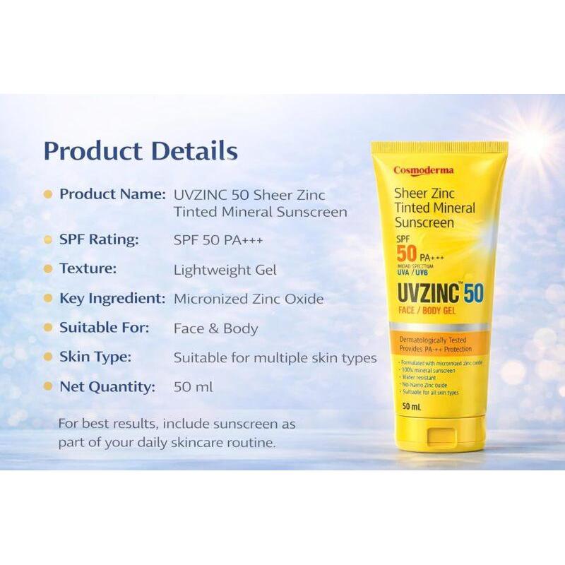 UVZINC 50 Sheer Zinc Tinted Mineral Sunscreen SPF 50 (50ml)