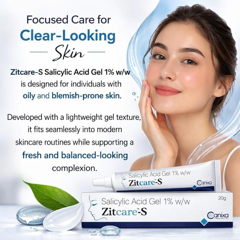 Zitcare-S Salicylic Acid Gel 1% – Lightweight Oil-Control Face Gel for Acne-Prone & Oily Skin (20gm)