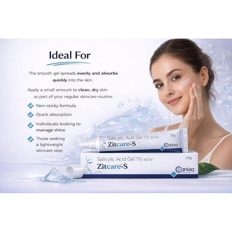 Zitcare-S Salicylic Acid Gel 1% – Lightweight Oil-Control Face Gel for Acne-Prone & Oily Skin (20gm)