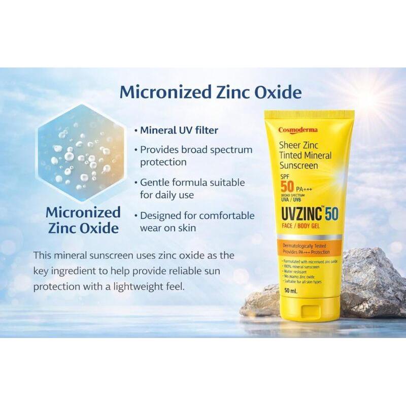 UVZINC 50 Sheer Zinc Tinted Mineral Sunscreen SPF 50 (50ml)