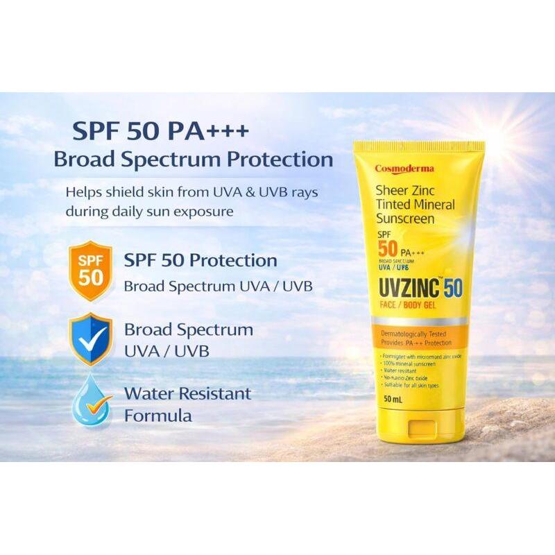 UVZINC 50 Sheer Zinc Tinted Mineral Sunscreen SPF 50 (50ml)