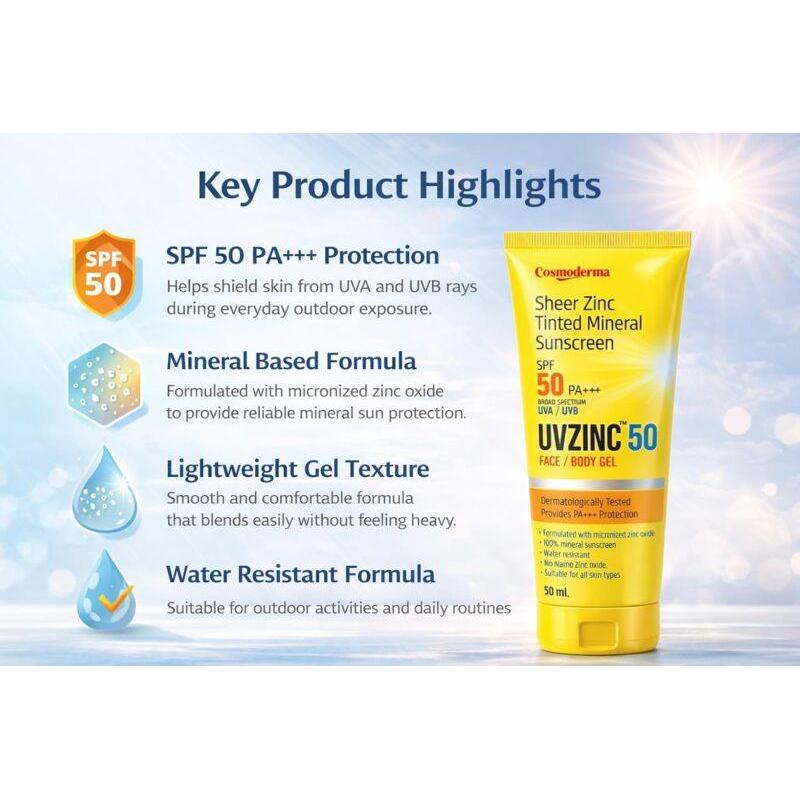 UVZINC 50 Sheer Zinc Tinted Mineral Sunscreen SPF 50 (50ml)