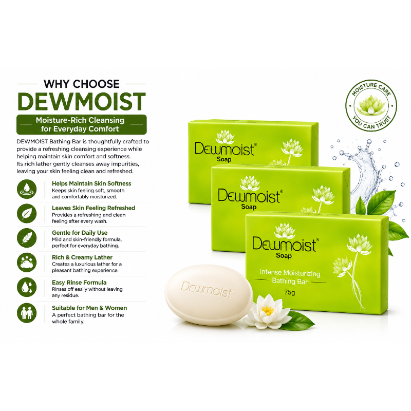 Dewmoist Intense Moisturising Bathing Bar 75g (Pack of 3)