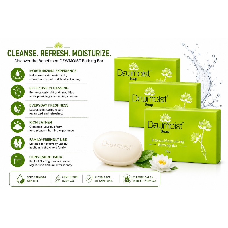 Dewmoist Intense Moisturising Bathing Bar 75g (Pack of 3)