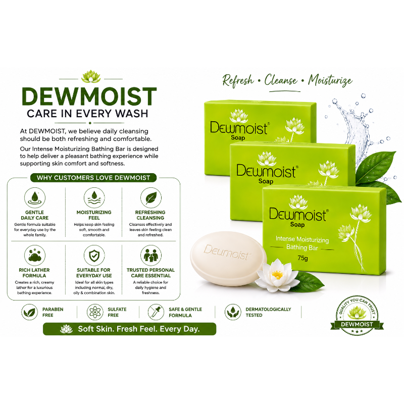 Dewmoist Intense Moisturising Bathing Bar 75g (Pack of 3)