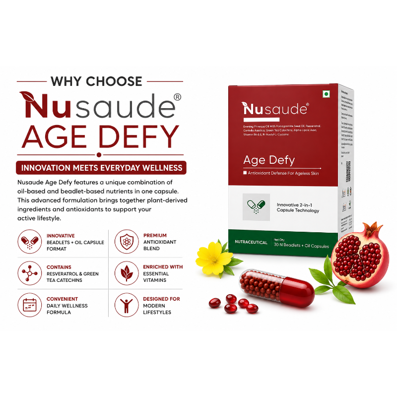 Nusaude Age Defy Nutraceutical Supplement | 30N Beadlets + Oil Capsules