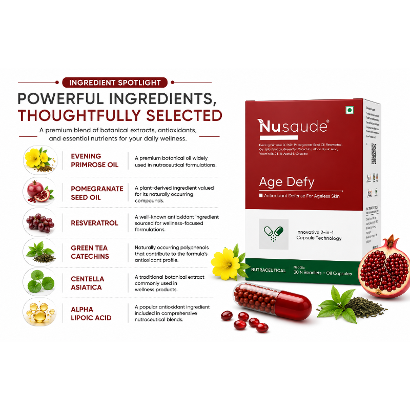 Nusaude Age Defy Nutraceutical Supplement | 30N Beadlets + Oil Capsules