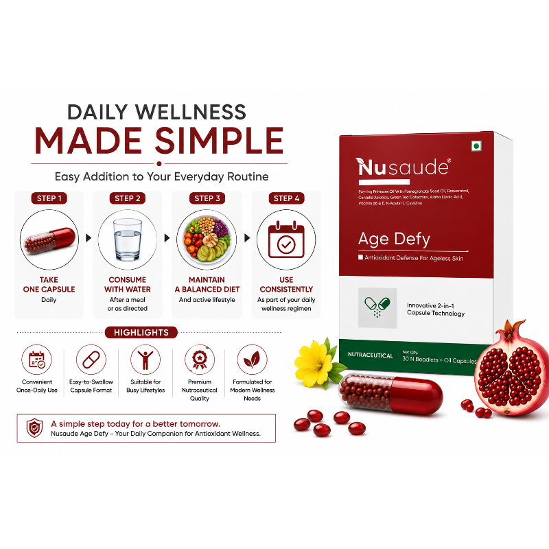 Nusaude Age Defy Nutraceutical Supplement | 30N Beadlets + Oil Capsules