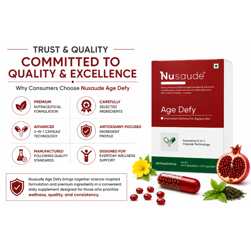 Nusaude Age Defy Nutraceutical Supplement | 30N Beadlets + Oil Capsules