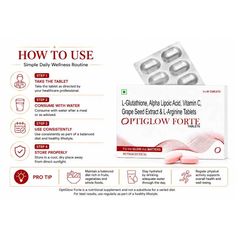 OPTIGLOW FORTE Glutathione 500mg 1 × 10 (10 Tablets)