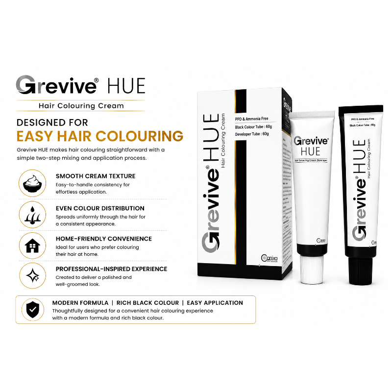 Grevive HUE Hair Colouring Cream Kit – (BLACK)