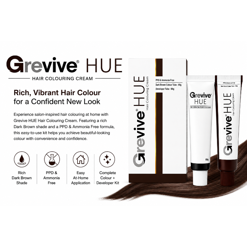 Grevive HUE Hair Colouring Cream Kit – (Dark Brown)
