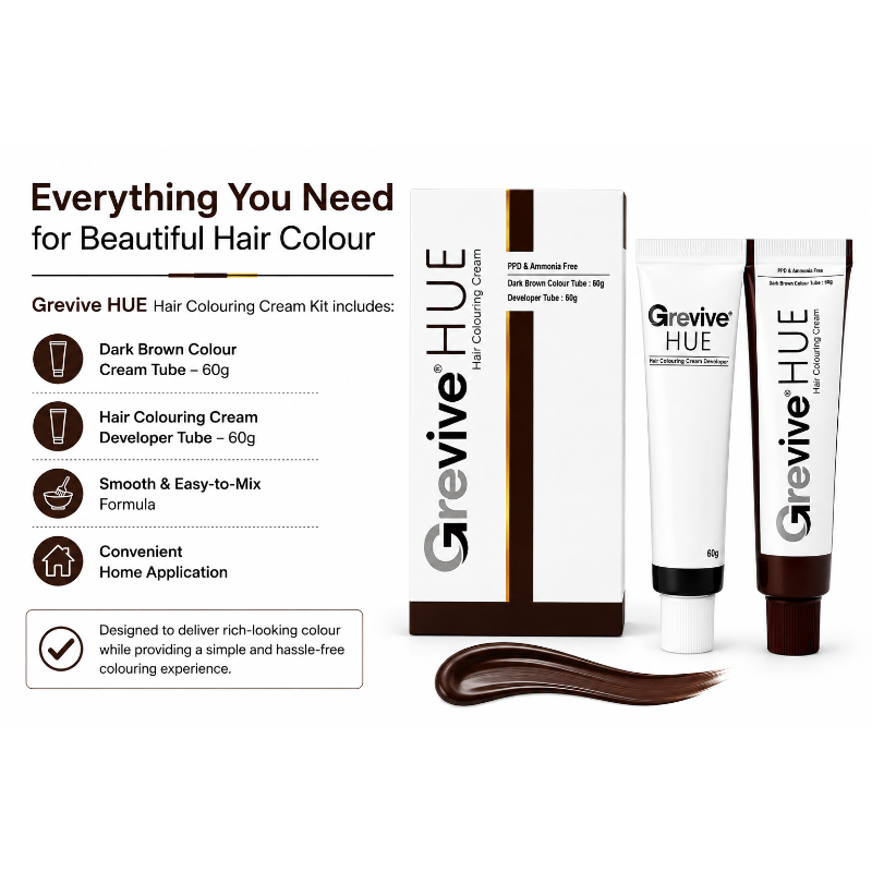 Grevive HUE Hair Colouring Cream Kit – (Dark Brown)