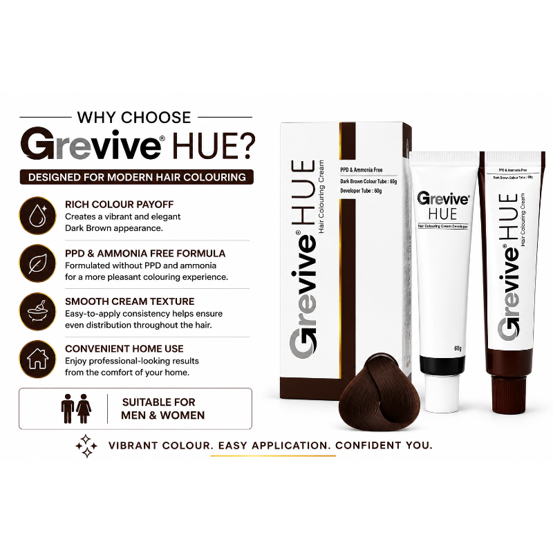 Grevive HUE Hair Colouring Cream Kit – (Dark Brown)