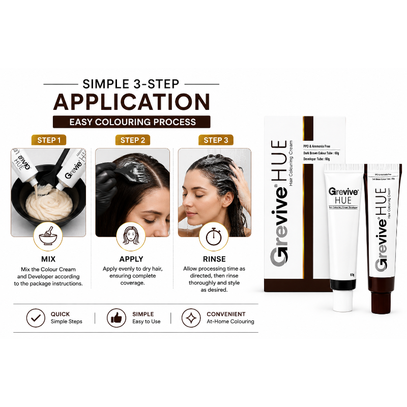 Grevive HUE Hair Colouring Cream Kit – (Dark Brown)