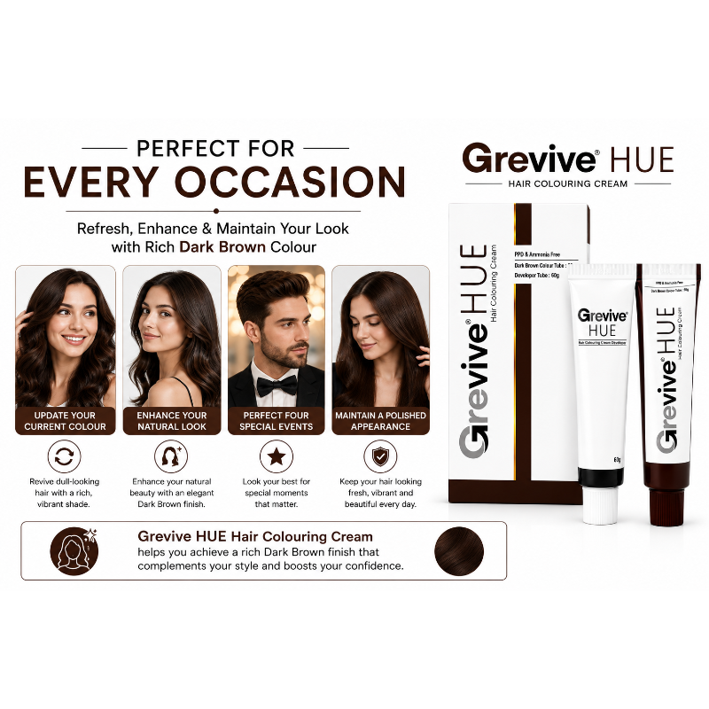 Grevive HUE Hair Colouring Cream Kit – (Dark Brown)