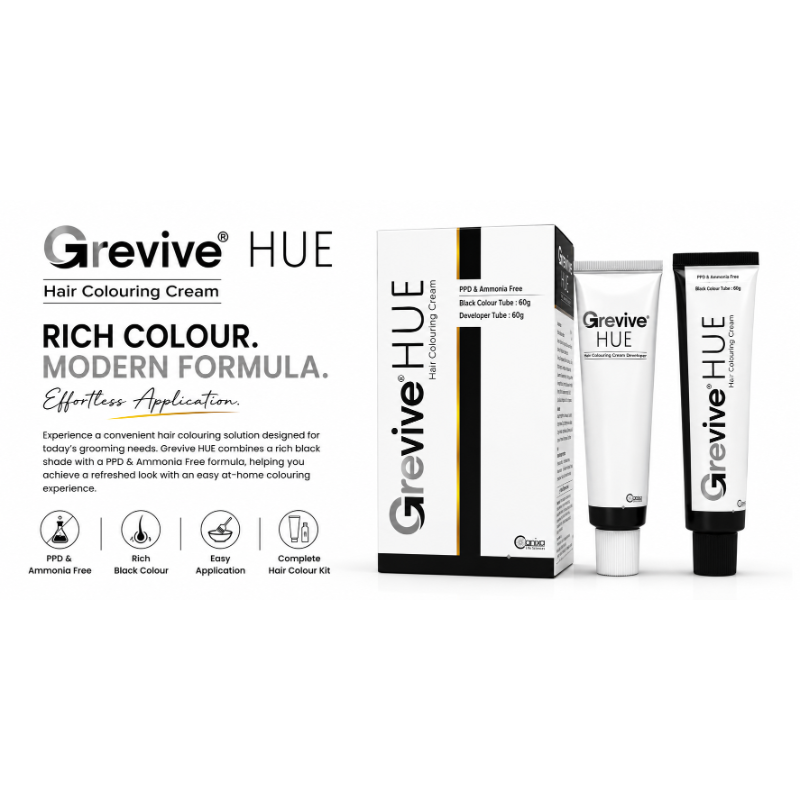 Grevive HUE Hair Colouring Cream Kit – (BLACK)