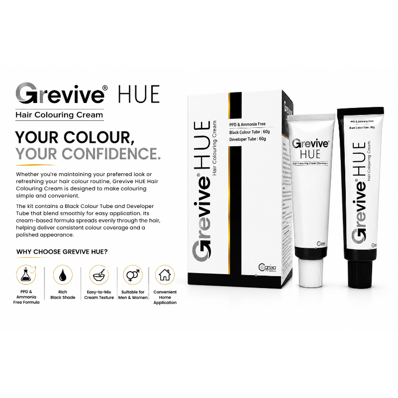 Grevive HUE Hair Colouring Cream Kit – (BLACK)