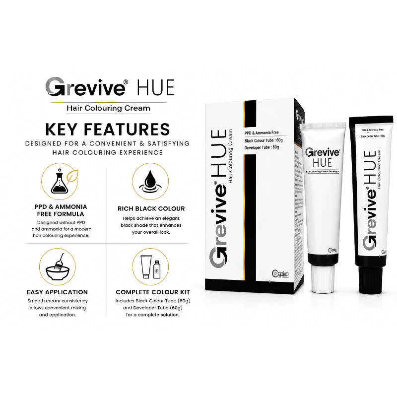 Grevive HUE Hair Colouring Cream Kit – (BLACK)