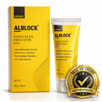 DERMX ALBLOCK Sunscreen Emulsion Gel SPF 50 PA+++ | Broad Spectrum UVA, UVB & HEVL Protection | Lightweight, Non-Comedogenic | 8 Hours Water Resistant | pH 5.5 | 50g