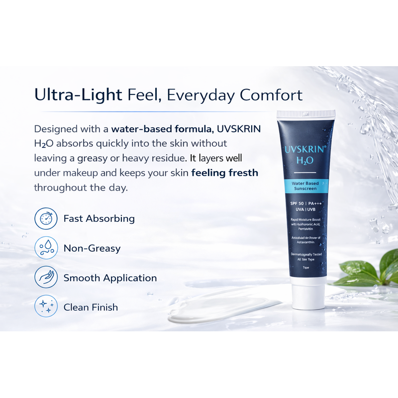 UVSKRIN H2O Water Based Sunscreen SPF 50 PA++++ Broad Spectrum UVA/UVB Protection-(50gm)