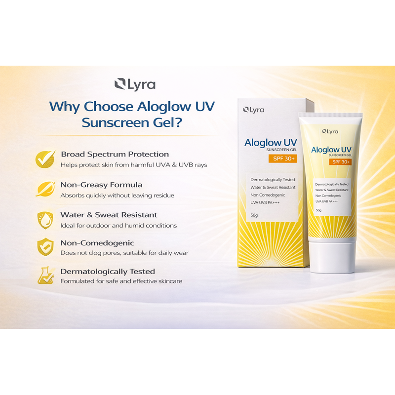 Aloglow-UV 30+ Sunscreen Gel SPF 30+ PA++++ Broad Spectrum UVA/UVB Protection (50gm)