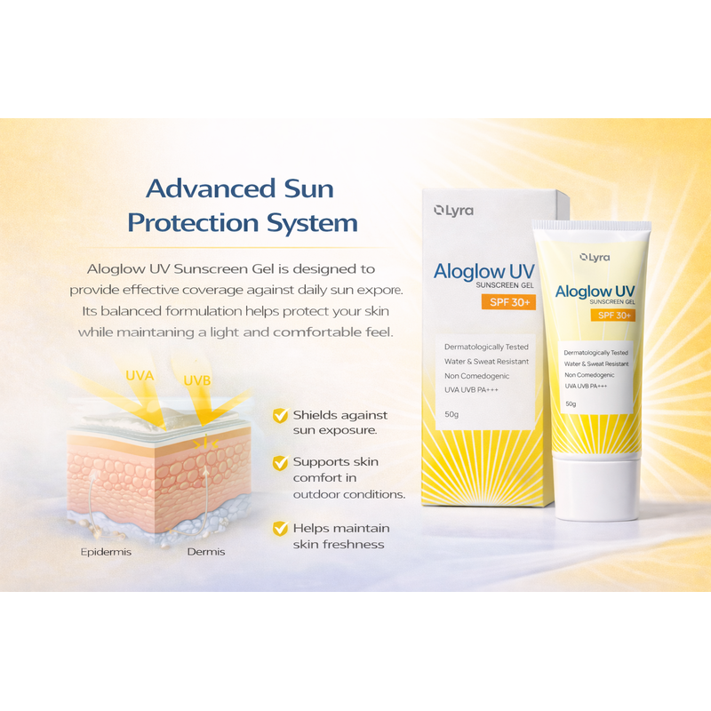 Aloglow-UV 30+ Sunscreen Gel SPF 30+ PA++++ Broad Spectrum UVA/UVB Protection (50gm)