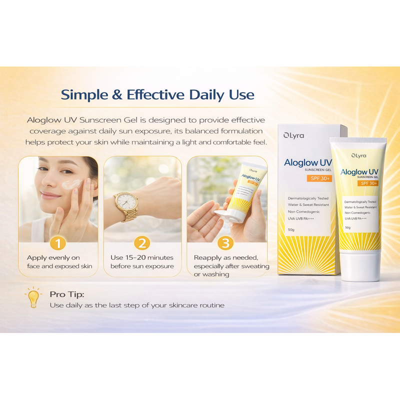 Aloglow-UV 30+ Sunscreen Gel SPF 30+ PA++++ Broad Spectrum UVA/UVB Protection (50gm)