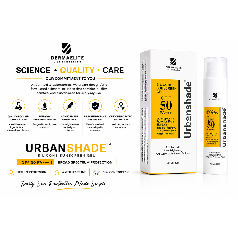 Urbanshade Silicone Sunscreen Gel SPF 50 PA+++ | Broad Spectrum UV Protection | Water Resistant | 50ml
