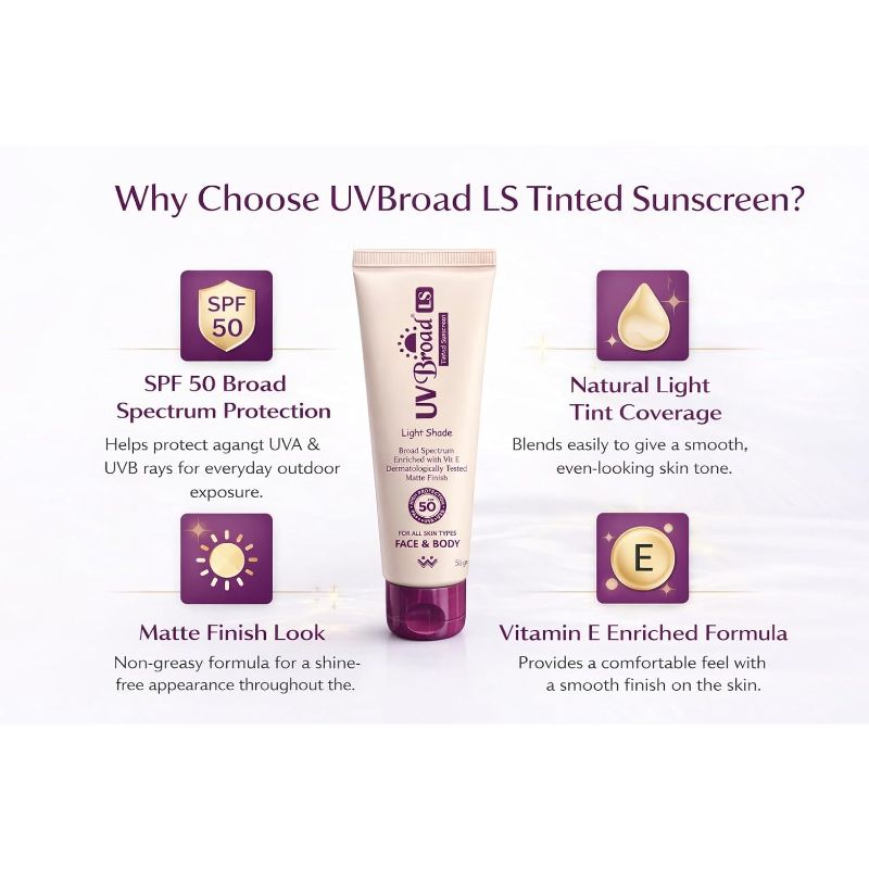 UVBroad LS Tinted Sunscreen SPF 50 (Light Shade) 50gm
