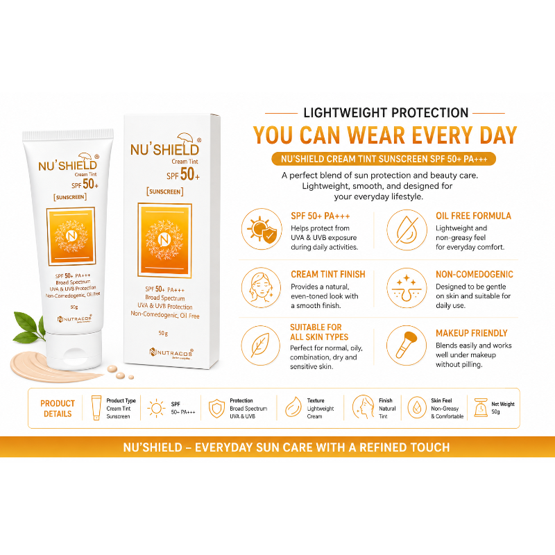 NU’SHIELD Cream Tint Sunscreen SPF 50+ PA+++ (50gm)