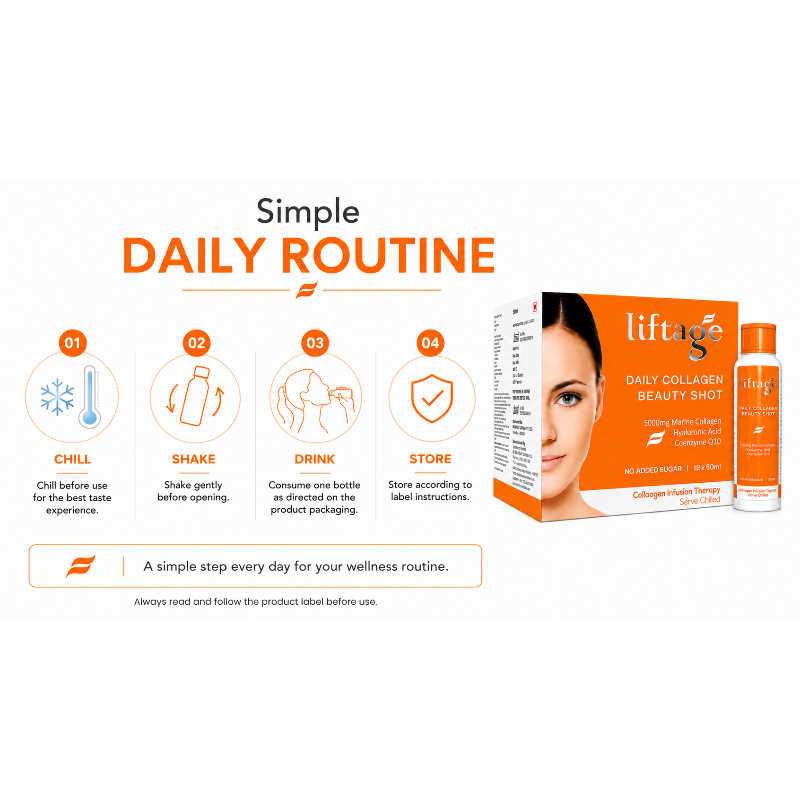Liftage Daily Collagen Beauty Shot 5000mg Marine Collagen Drink (12 x 50ml Bottles)