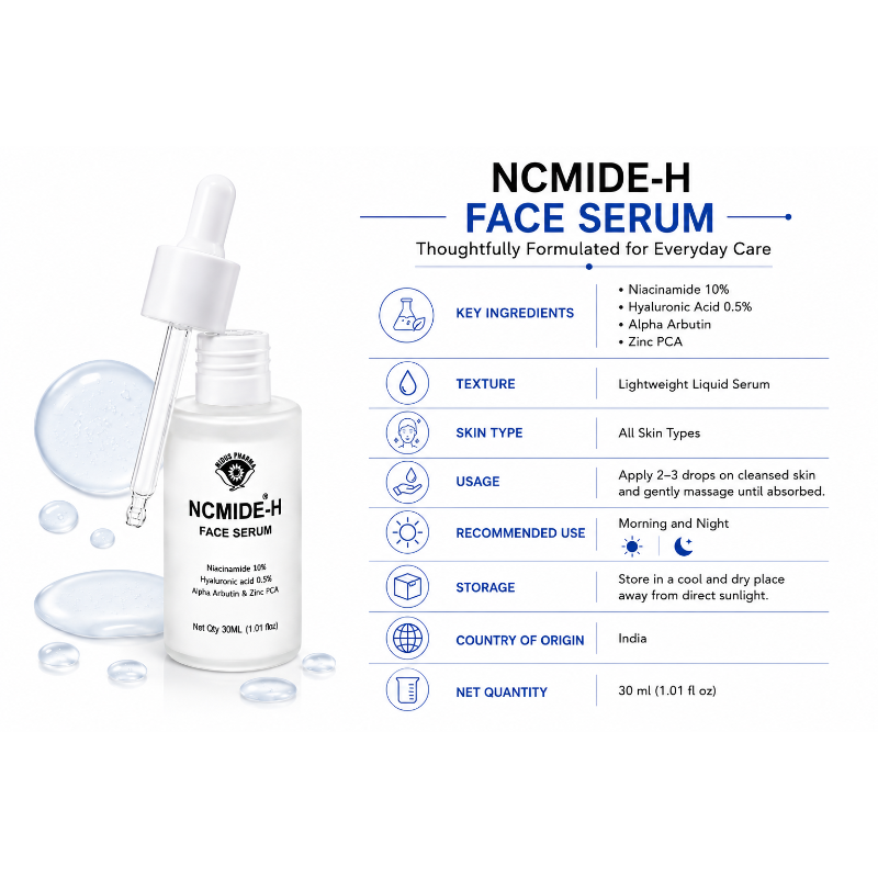 NCMIDE-H Face Serum | Niacinamide 10% + Hyaluronic Acid 0.5% + Alpha Arbutin & Zinc PCA | 30ml