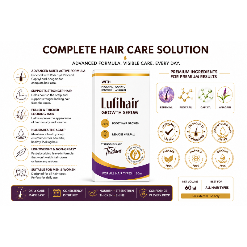 Lufihair Growth Serum 60ml | Redensyl, Procapil, Capixyl & Anagain Hair Serum | 60ml