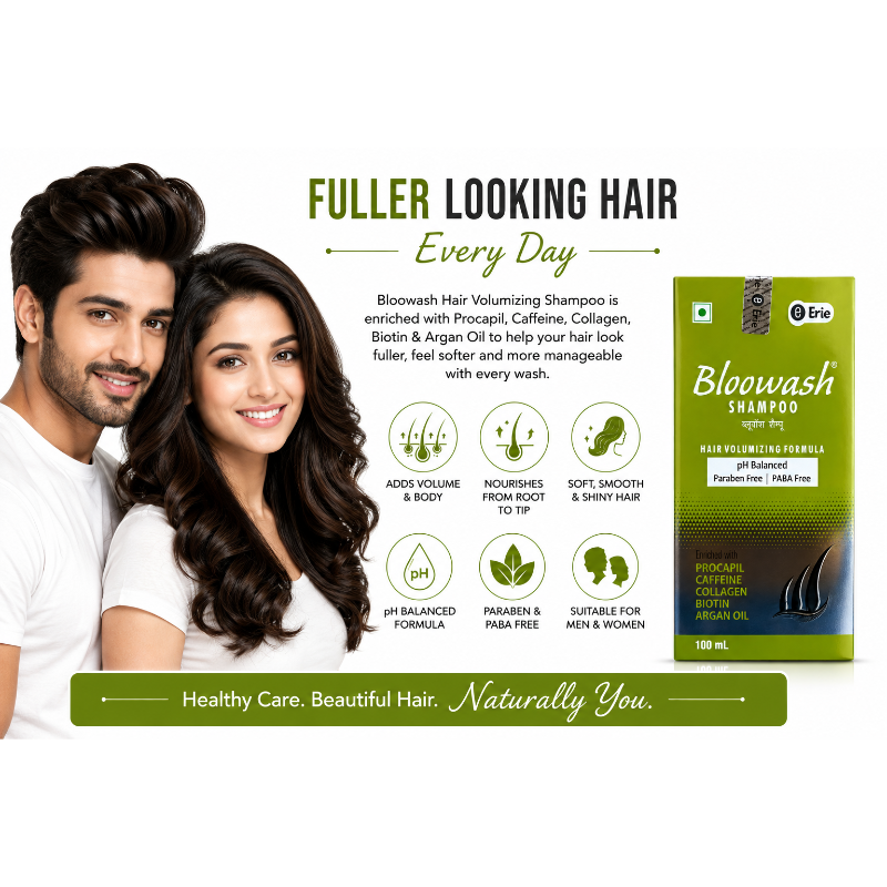 Bloowash Hair Volumizing Shampoo with Procapil, Caffeine, Biotin & Argan Oil | pH Balanced | 100ml