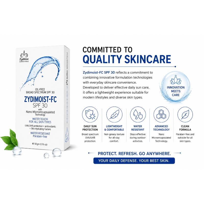 Zydimoist-FC SPF 30 Oil-Free Nano Microencapsulated Water Touch Sunscreen Gel (50gm)