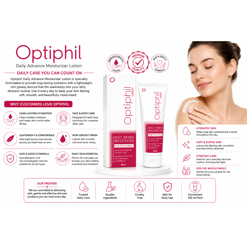 Optiphil Daily Advance Moisturizer Lotion for Face & Body (100ml)