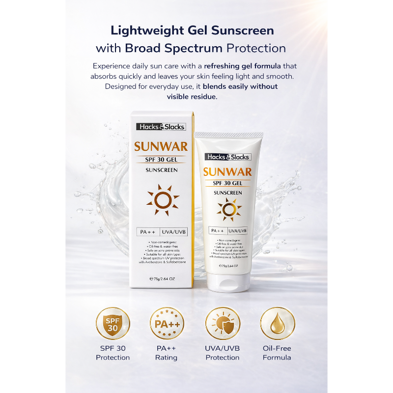 SUNWAR Sunscreen Gel SPF 30 PA++ Broad Spectrum UVA/UVB Protection 75gm