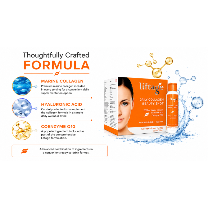 Liftage Daily Collagen Beauty Shot 5000mg Marine Collagen Drink (12 x 50ml Bottles)