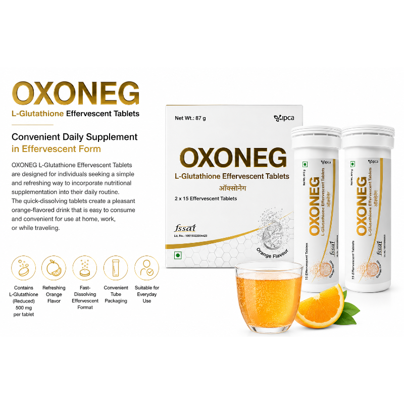 OXONEG L-Glutathione Effervescent Tablets 500mg | Orange Flavor | 1 x 15 Tablets