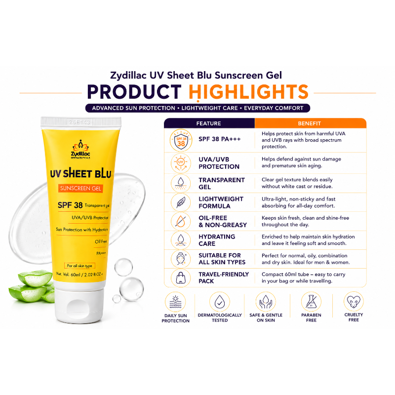 UV Sheet Blu SPF 38 PA+++ Sunscreen Gel (60ml)