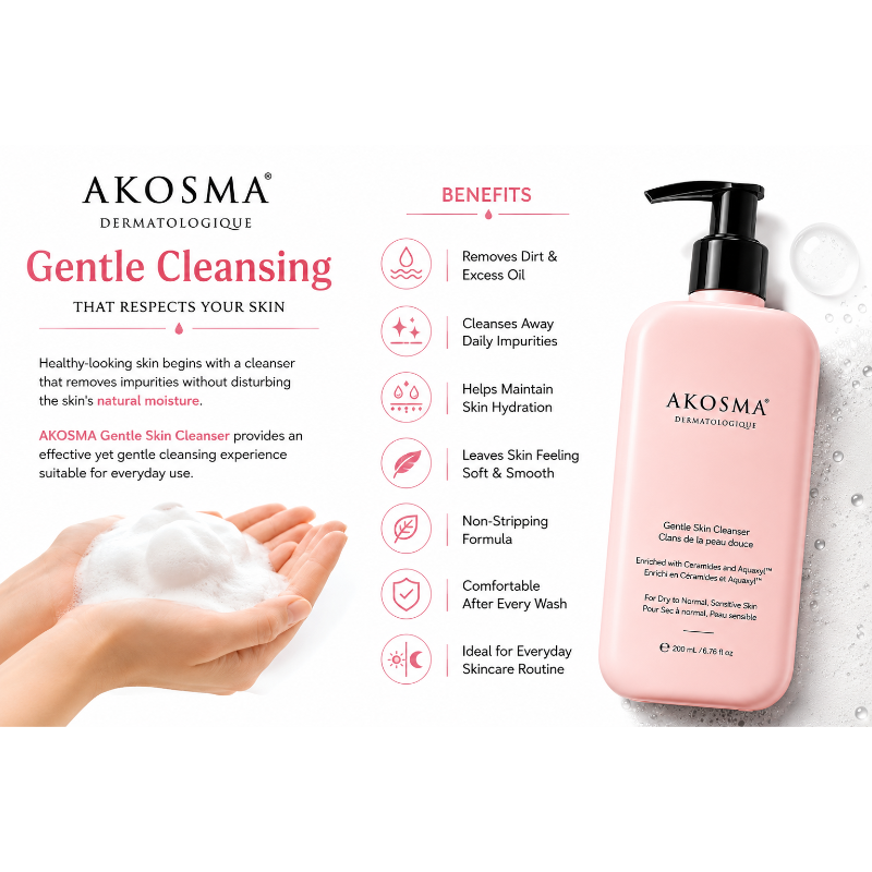 AKOSMA Gentle Skin Cleanser for Dry to Normal Sensitive Skin (200ml)