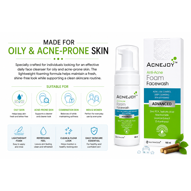 ACNEJOY Anti-Acne Foam Facewash for Oily & Acne-Prone Skin (100ml)