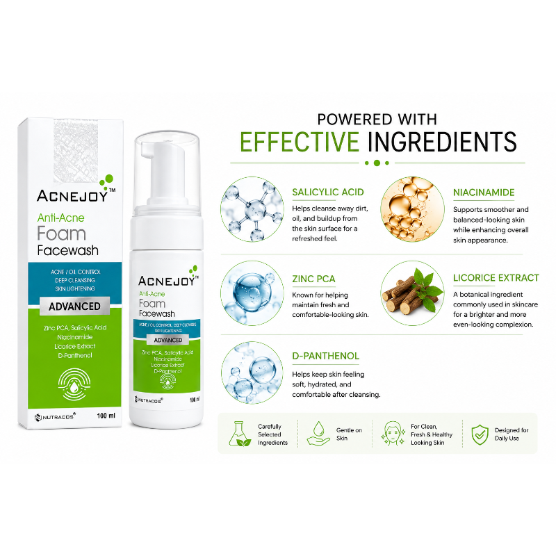ACNEJOY Anti-Acne Foam Facewash for Oily & Acne-Prone Skin (100ml)