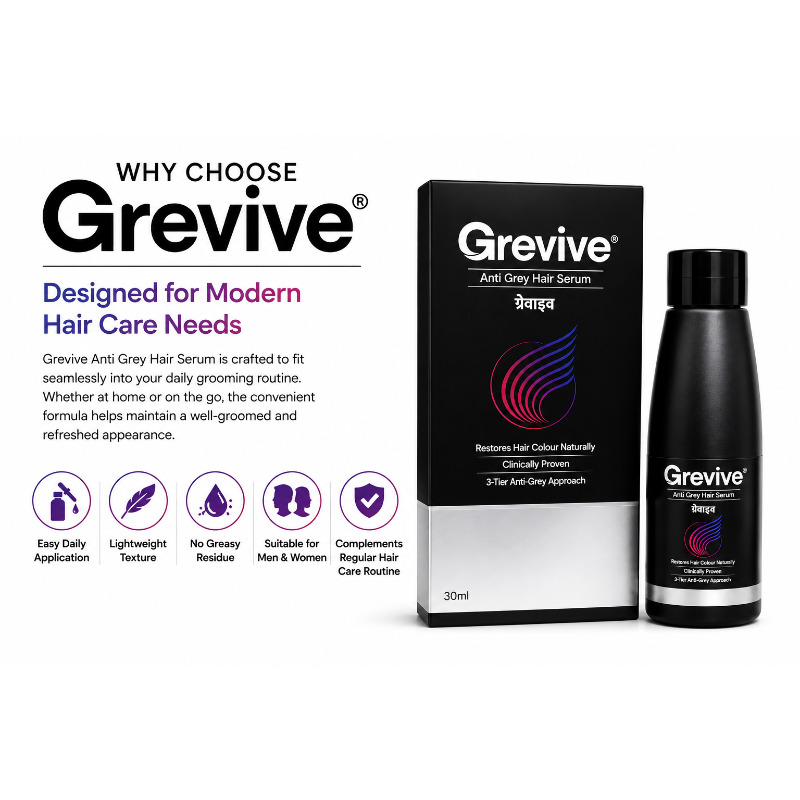 Grevive Anti Grey Hair Serum 30ml | Natural Hair Color Restoration Serum for Men & Women