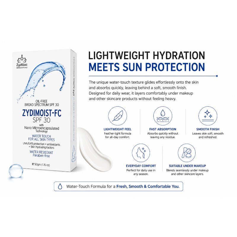 Zydimoist-FC SPF 30 Oil-Free Nano Microencapsulated Water Touch Sunscreen Gel (50gm)