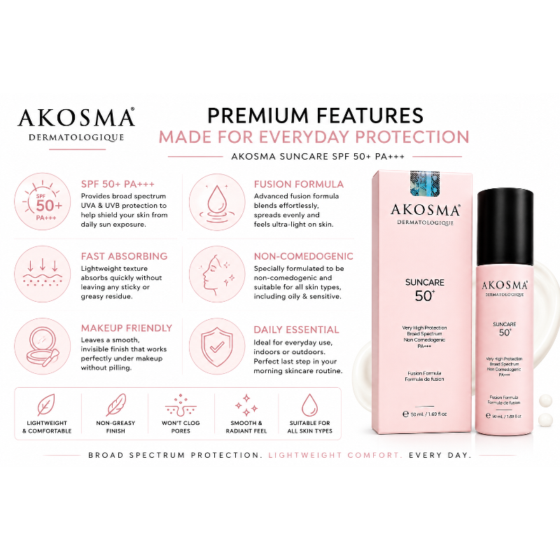 AKOSMA Suncare SPF 50+ PA+++ Broad Spectrum Sunscreen (50ml)