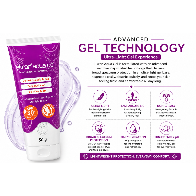 Ekran Aqua Gel SPF 30+ PA+++ Broad Spectrum Sunscreen Gel (50gm)