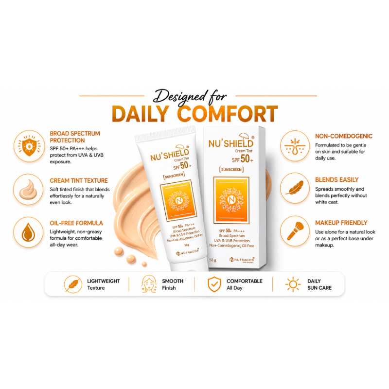 NU’SHIELD Cream Tint Sunscreen SPF 50+ PA+++ (50gm)